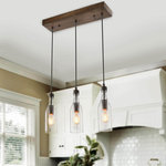 LALUZ - Farmhouse 3-light Glass Pendants Kitchen Island Lights Transitional Lighting - Clearly this versatile glass lamp and matching pendant can swing in a modern or traditional scenario. Add an antique and unique touch to your home decor by acquiring this wonderful glass bottle pendant light which will amend the appearance of your living place. 5 clear bottle pendants will not only brighten up your living place but also illuminate it in an interesting way with different interior decoration.