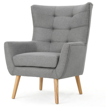 GDF Studio Temescal Mid Century Modern Dark Teal Fabric Club Chair, Gray