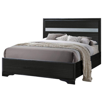 Wooden Twin Size Bed With Bracket Legs And Crystal Accented Headboard, Black
