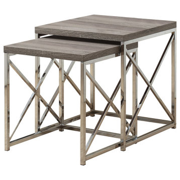 Nesting Table Set Of 2 Side End Metal Accent Metal Laminate Brown Chrome