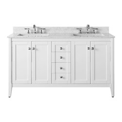 Ancerre Designs - Shelton Bath Vanity Set, White, 60", White Marble Top, Without Mirror - Bathroom Vanities And Sink Consoles