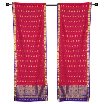 2 Lined Bohemian Indian Sari Curtains Rod Pocket Living Room Decor-80W x 84L