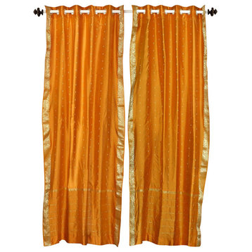 Lined-Mustard Ring Top  Sheer Sari Curtain / Drape  - 80W x 120L - Piece
