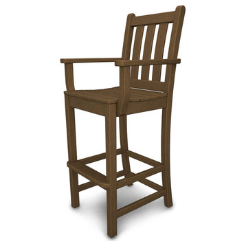 Polywood Traditional Garden Bar Arm Chair, Teak