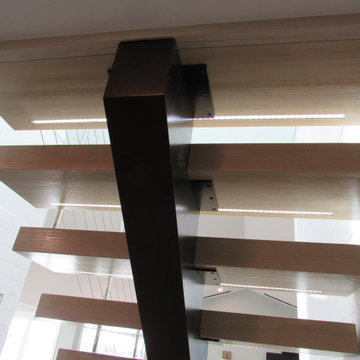 Steel Mono Stringer & Butcher Block Treads w/ Cable Rail
