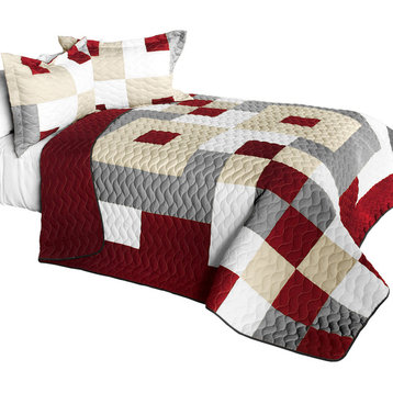 Cake's Queen 3PC Brand New Vermicelli-Quilted Patchwork Quilt Set Full/Queen