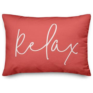 'Relax' Thin Script Outdoor Lumbar Pillow, Pink