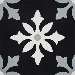 Moroccan Mosaic and Tile House - Azrou Handmade Cement Tile, Black/Gray, Sample - Wall And Floor Tile