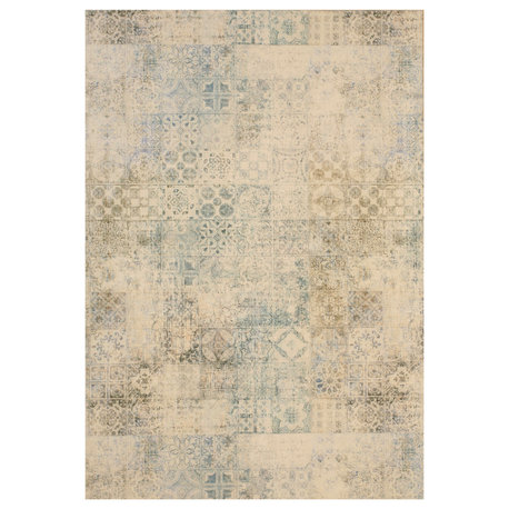 Green Transitional Geometric Distressed Bohemian Moderno Mosaic Area Rug