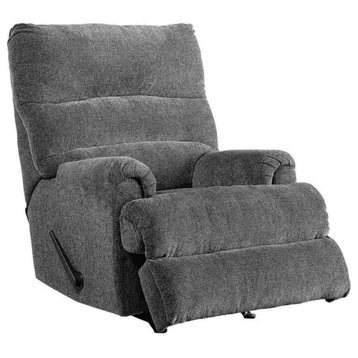 Manual Rocker Recliner With Fabric And Pull Lever, Gray