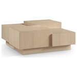 Meridian Furniture - Mateo Oak Veneer Coffee Table, Natural - Go for a look that's anything but boring when you add this Mateo natural coffee table to your living room or other area. A staggered design makes this geometrically inspired art deco table the star of the show and ensures you have oodles of room for displaying items or holding drinks. This multi-level coffee table has a rich natural finish that's elegant and chic, and its construction with oak veneer ensures lasting durability and beauty.