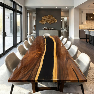 A contemporary transitional dining space as a striking focal point