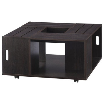 Bowery Hill 4-Shelf Square Modern Wood Coffee Table in Espresso