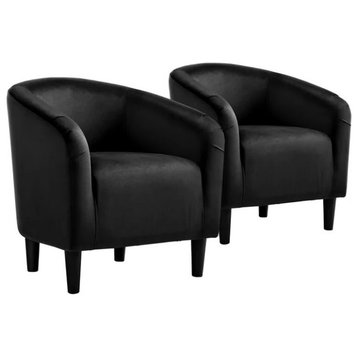 Accent Chair, Soft Velvet Upholstered Seat With Curved Backrest, Black, Set of 2
