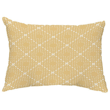 Dots and Dashes 14"x20" Yellow Abstract Decorative Outdoor Pillow, Gold