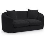 Meridian Furniture - Penelope Upholstered Loveseat, Black, Chenille Fabric - Discover the sophisticated charm of the Penelope loveseat, crafted in luxurious soft black chenille fabric. This elegant piece features a solid wood inner frame for durability and a contemporary design that elevates any space. Included pillows enhance its comfort and style, making it an ideal centerpiece for gatherings. Transform your home with the true embodiment of refined taste and timeless beauty.