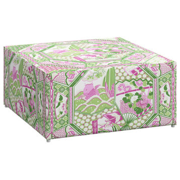 Red from Scalamandre by Cloth & Company Ludlow Ottoman, Koi Fish Pink Multi