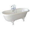 Marquis Biscuit Double Clawfoot Tub With Nickel Feet, Drilled Rim Faucets