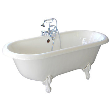 Marquis White Double Clawfoot Tub With Bronze Feet, Drilled Rim Faucets