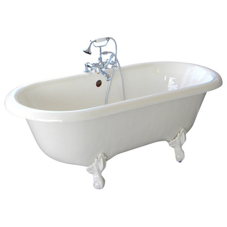 Marquis White Double Clawfoot Tub With Oil Rubbed Bronze Feet, No Drilled Faucet