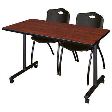 48" x 24" Kobe Mobile Training Table- Cherry & 2 'M' Stack Chairs- Black