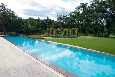 Modelo de piscina alargada rectangular en patio trasero