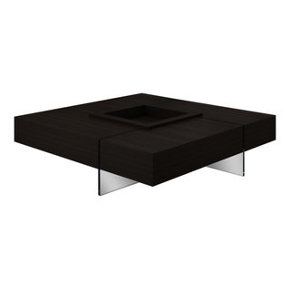 Wenge Finish MDF Coffee Table With 15mm Thick Glass Base