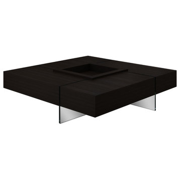 Wenge Finish MDF Coffee Table With 15mm Thick Glass Base, Wenge
