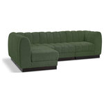 Meridian Furniture - Quinn Chenille Upholstered 4-Piece L-Shaped Modular Sectional, Green - The Quinn Modular Sectional is a stunning piece crafted in a rich and luxurious green chenille fabric. Its awe-inspiring design and exceptional quality make it a perfect addition to any space, whether it's a living room, bedroom, or office. The sectional's plush cushioning and sturdy frame provide both comfort and durability, ensuring that it will be a favorite for years to come. Whether you're looking for a statement piece or simply a comfortable seating option, the Quinn sectional is an excellent choice.