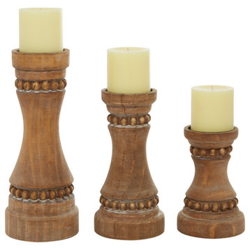 Farmhouse Brown Wood Candle Holder 91848