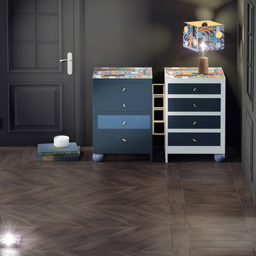 HAND PAINTED DRESSER, COMMODE