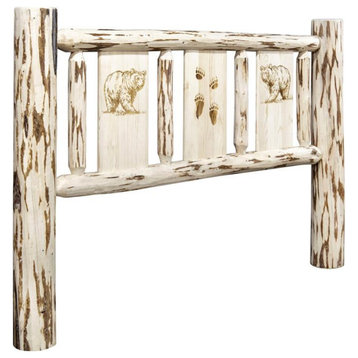 Montana Woodworks Wood King Headboard with Engraved Bear Design in Natural