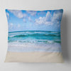 Serene Blue Tropical Beach Seashore Throw Pillow, 18"x18"