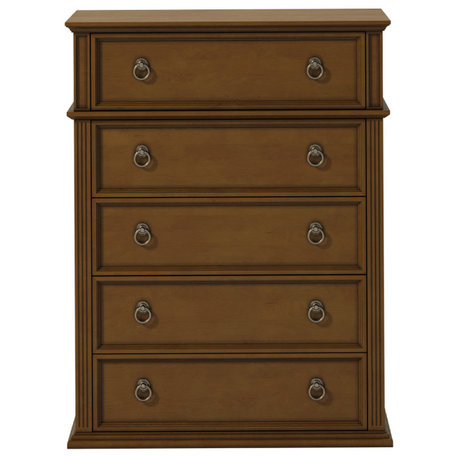 Traditional Style 5 Drawer Dresser for Bedroom, Walnut