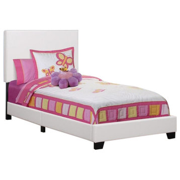 Bed, Twin Size, Platform, Bedroom, Frame, Upholstered, Pu Leather Look, White