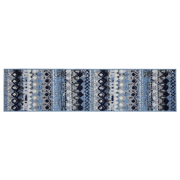 Geometric Pattern Rug - Polypropylene Rug, Light Blue, 2'x8'