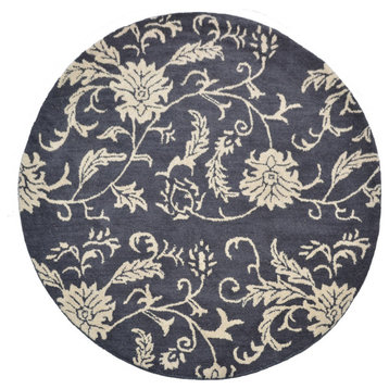 Hand Tufted Wool Area Rug Floral Charcoal Beige
