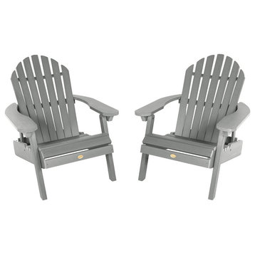 Set of 2 Adirondack Chair, Weatherproof Slatted Slanted Seat, Coastal Teak