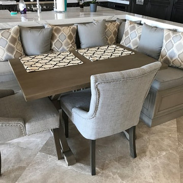 Custom bench cushions create chic kitchen nook in Sunbrella Empire and Spectrum