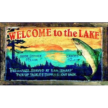 Vintage Fishing Sign Welcome To The Lake, 26x14