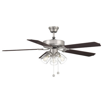 52" 3-Light Ceiling Fan, Matte Black, Brushed Nickel
