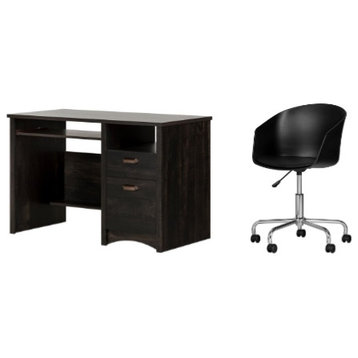 South Shore Gascony Rubbed Black Desk and 1 Flam Black Swivel Chair Set