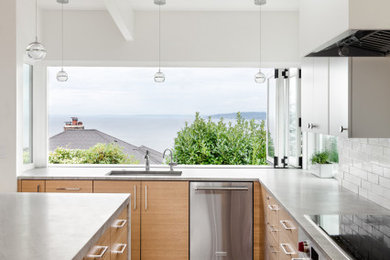 シアトルにある高級な広いミッドセンチュリースタイルのおしゃれなキッチンの写真