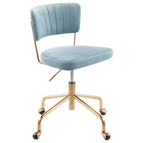 Lumisource Tania Gold Metal And Light Blue Velvet Task Chair OC-TANIA AUVLBU