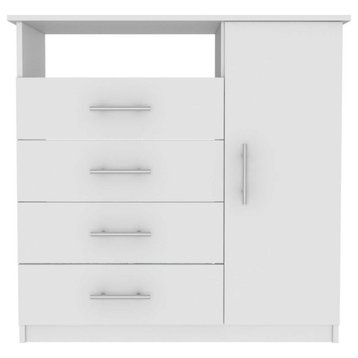 Carolina Dresser with 4 Drawers, Single Door Cabinet, and Open Shelf, White