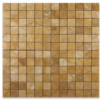 2 X 2 Gold / Yellow Travertine Tumbled Mosaic Tile