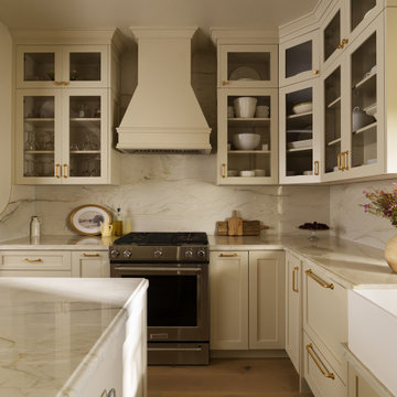 Custom Range Hood & Full-Height Quartzite Backsplash