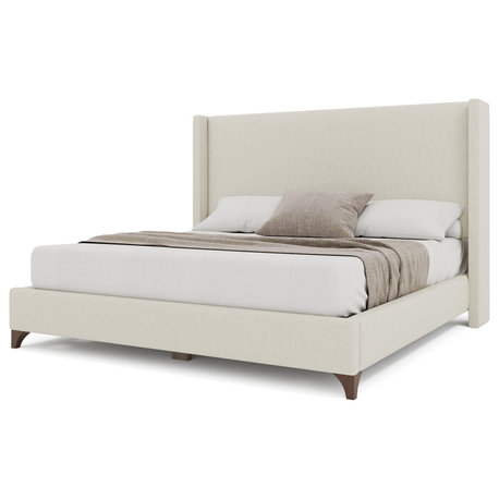 Nativa Interiors Megan Classic Plain Upholstered Bed, Off White, King