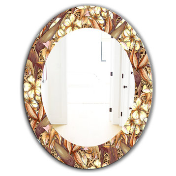 Designart Exotic Flowers Bohemian Eclectic Frameless Oval Or Round Wall Mirror,