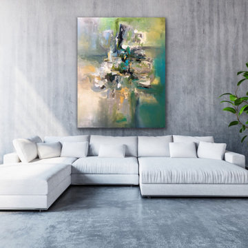 green abstract art Modern Contemporary Paintings for Family Room